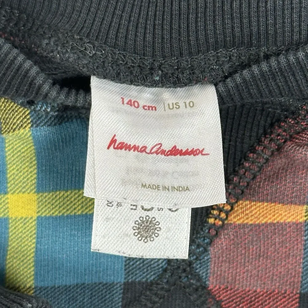Hanna‎ Andersson Girls Plaid Sweatshirt Size 10 140cm Crewneck Pullover
